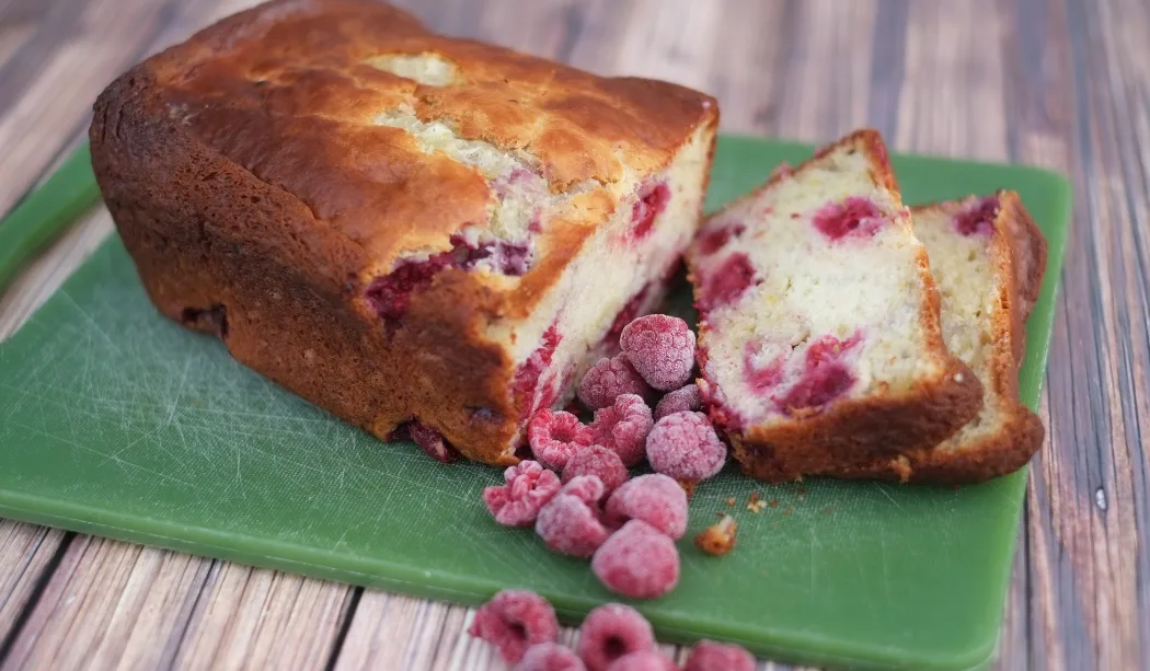 Raspberry, lemon and yoghurt tea loaf